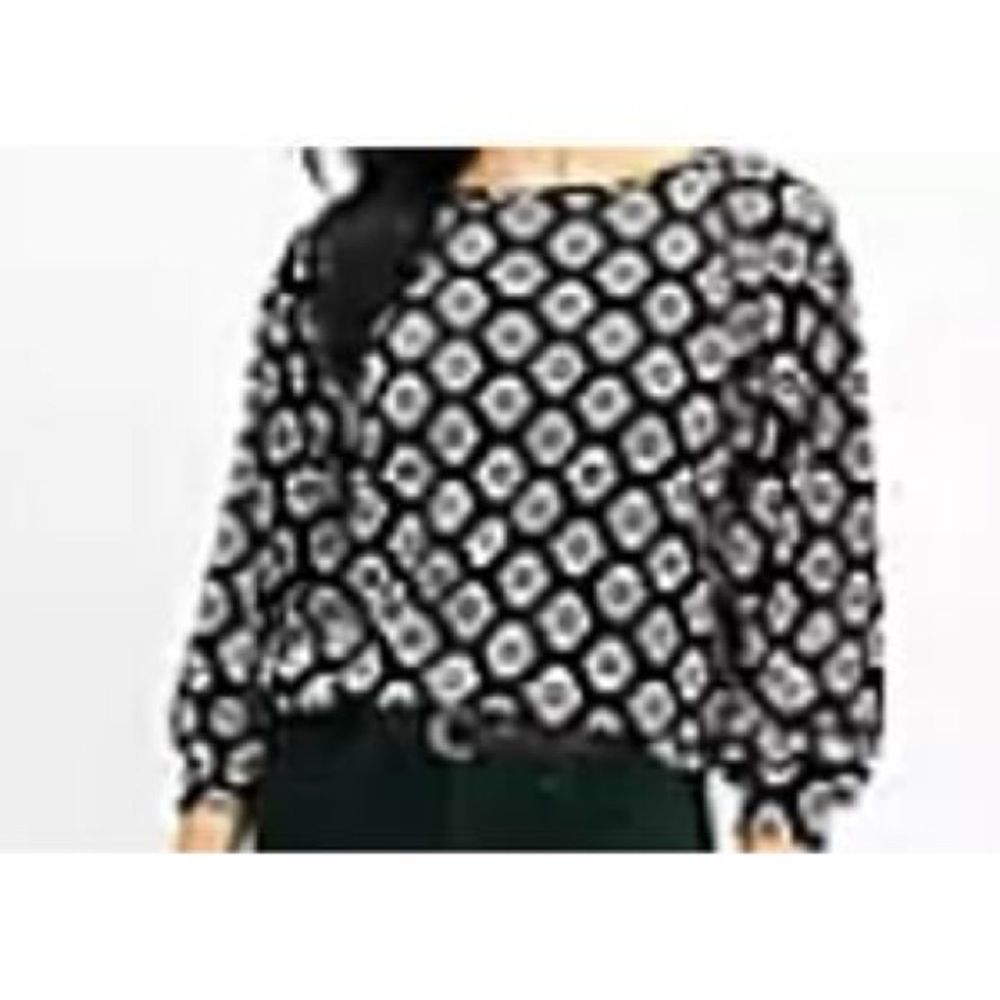 Loft Geo Velour Balloon Sleeves Black and White Top Size Large - Picture 13 of 14